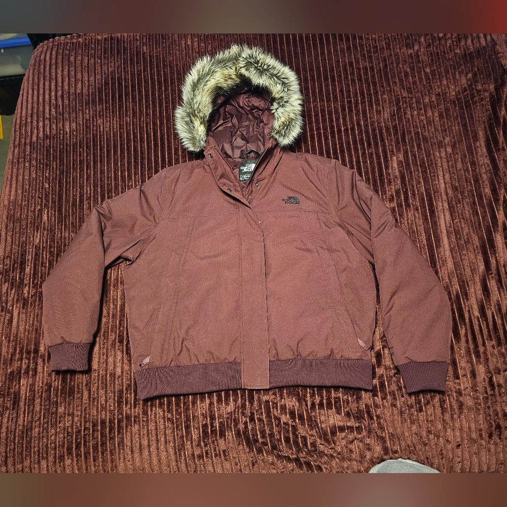 The North Face Maroon Jacket with Fur Hood - Picture 1 of 13